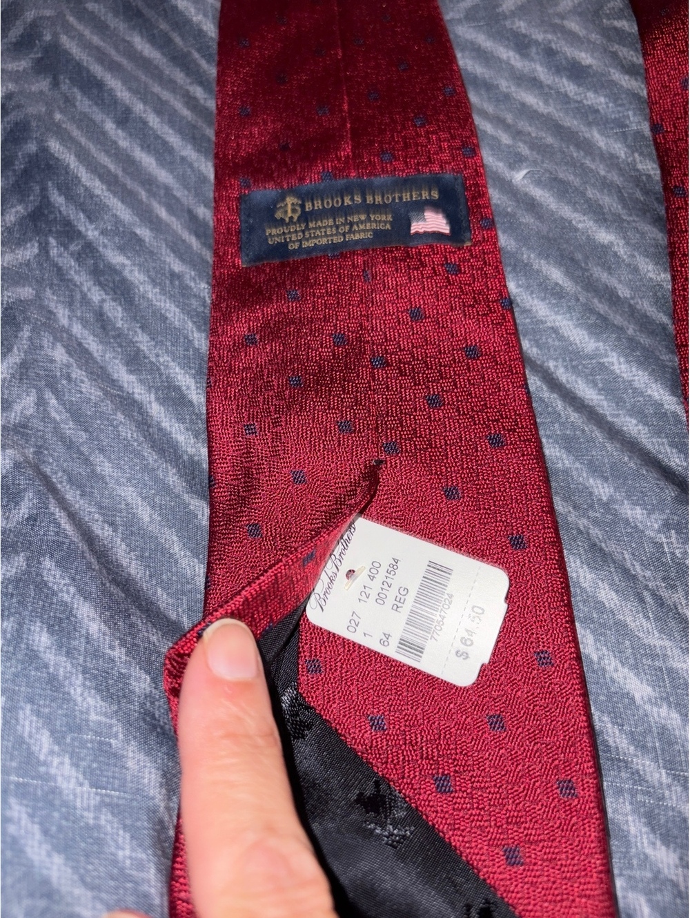 Brooks Brothers Burgundy Silk Tie with Navy Blue Polka Dots